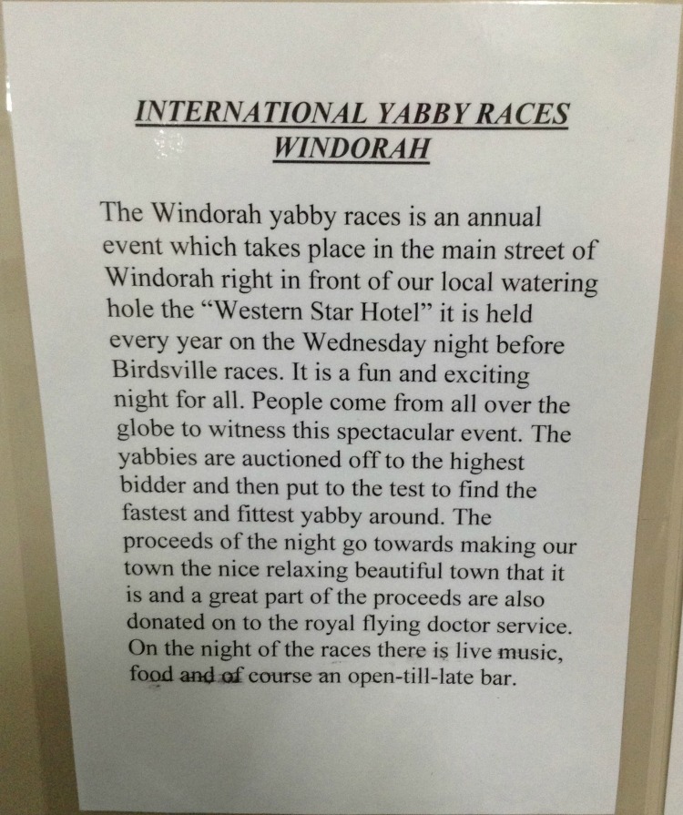 Sign about the annual International Yabbie Races at Windorah