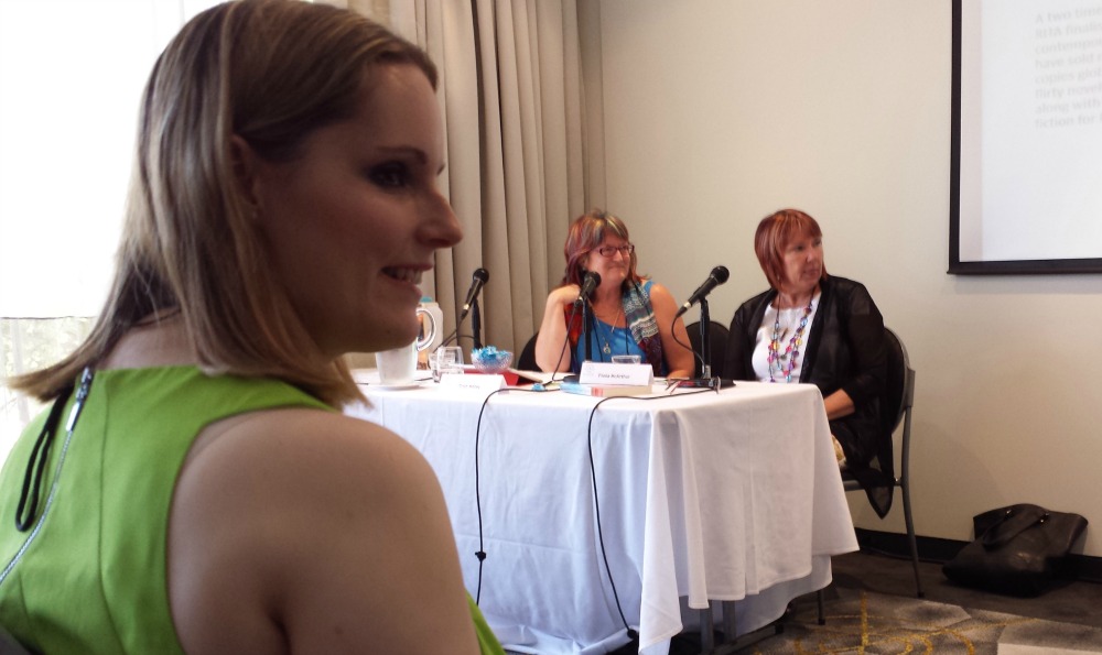 Reader Jeanie Misko  enjoying the Changing Lanes panel at ARRC 2015, featuring Trish Morey and Fiona McArthur (plus Amy Andrews and Fiona Lowe out of shot).