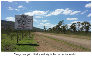 Sign instructing trucks to dump their dust