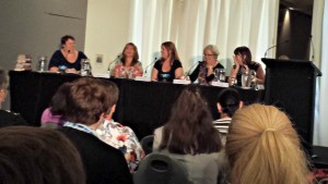 L-R: Kate Cuthbert (moderator), Margareta Osborn, Cheryl Adnams, Barbara Hannay and Victoria Dahl.