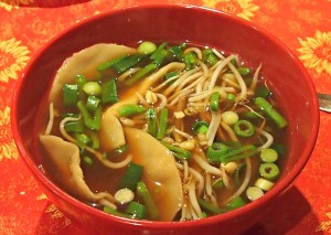 Cathryn's dumpling soup, ready to slurp