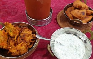 Home made samosas and bhajis