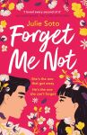 Cover of Forget Me Not by Julie Soto, showing a dark-haired cartoon couple facing each other on a red background surrounded by flowers, with the title in white font.
